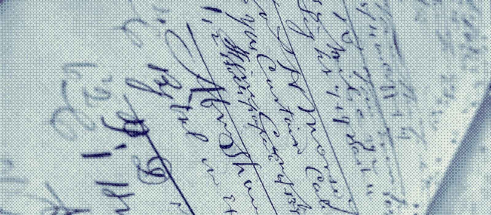 Hand-written ledger page in halftone print treatment: the paper record this library is about